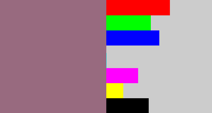 Hex color #986a7f - reddish grey