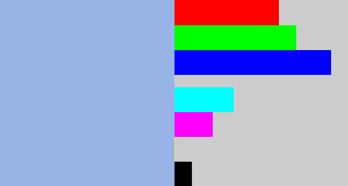 Hex color #98b3e5 - light grey blue