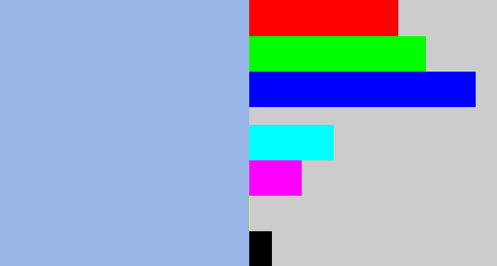 Hex color #98b6e7 - light grey blue