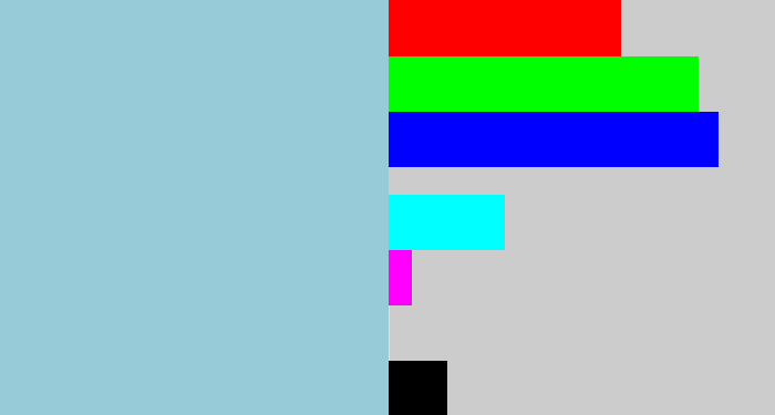Hex color #98cbd8 - light grey blue