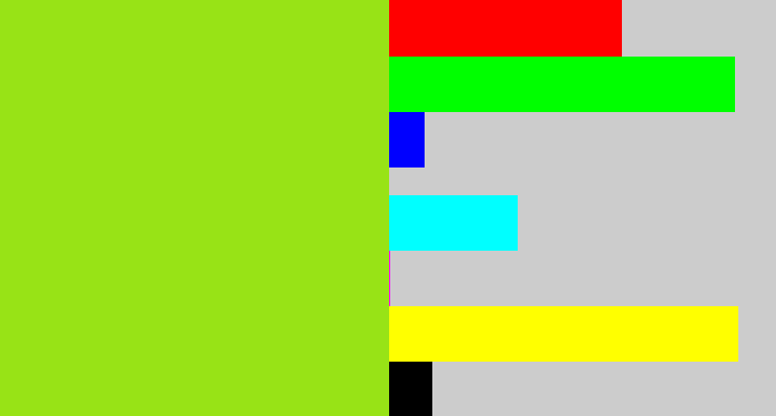 Hex color #98e316 - yellowish green