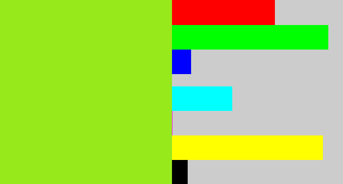 Hex color #98e91c - yellowish green