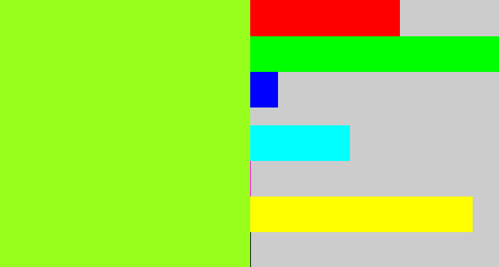 Hex color #98ff1d - acid green