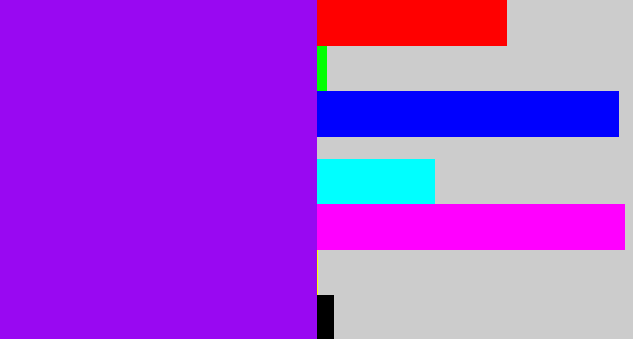 Hex color #9908f2 - violet