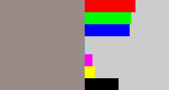 Hex color #998b86 - warm grey