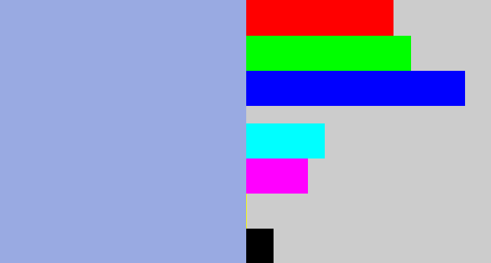 Hex color #99aae2 - light grey blue