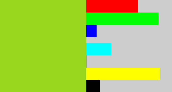 Hex color #99d71e - yellowish green