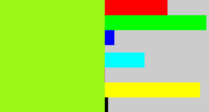 Hex color #99f816 - acid green