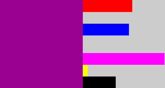 Hex color #9a0190 - barney purple