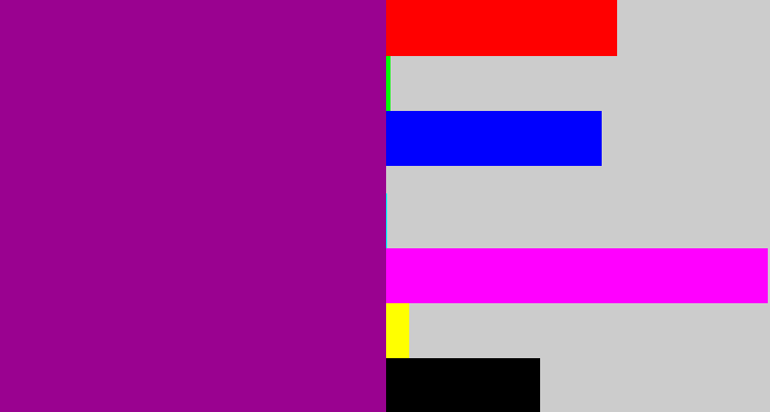 Hex color #9a0290 - barney purple