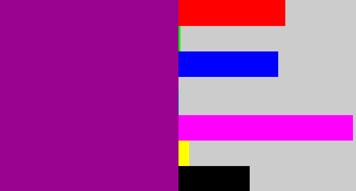 Hex color #9a0390 - barney purple