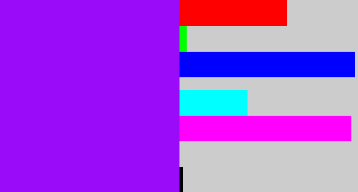 Hex color #9a0bf9 - vivid purple