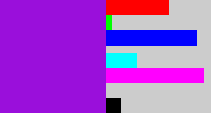 Hex color #9a0fdb - violet