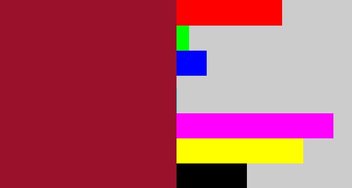 Hex color #9a112b - rouge
