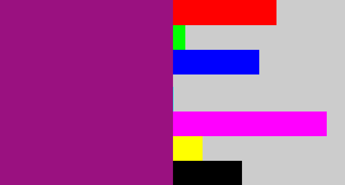 Hex color #9a1180 - barney purple