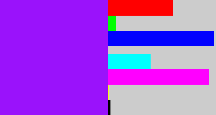 Hex color #9a12fb - violet