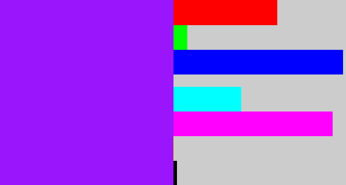 Hex color #9a15fb - violet