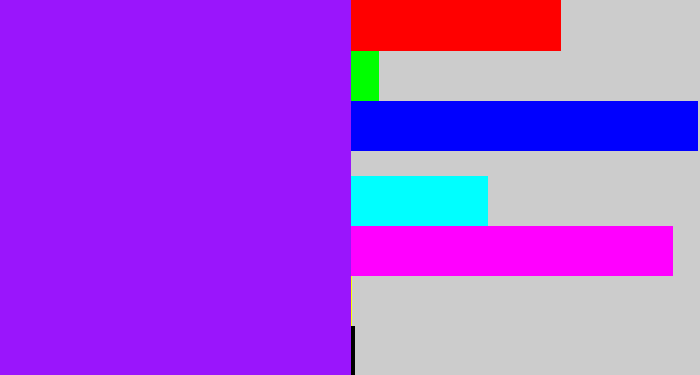 Hex color #9a15fc - violet