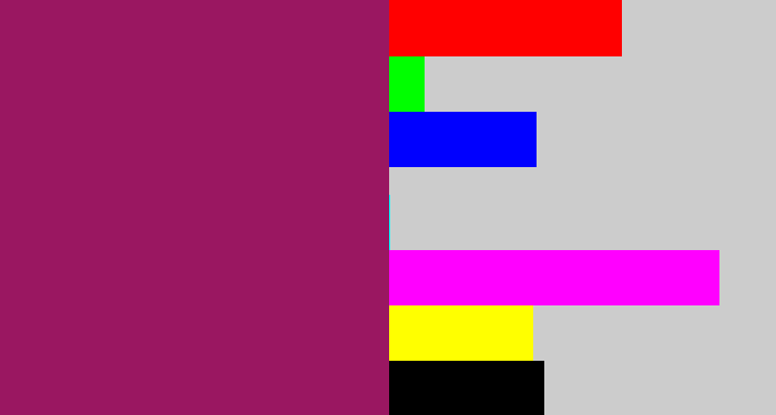 Hex color #9a1761 - dark fuchsia