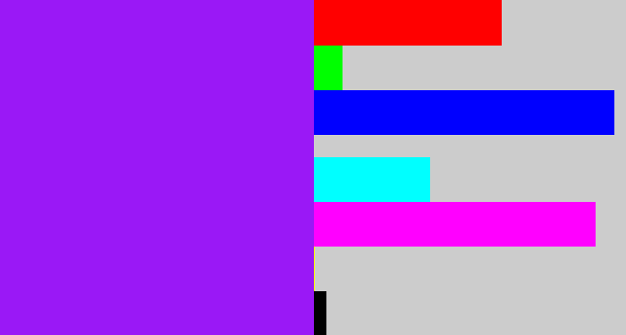 Hex color #9a18f6 - violet