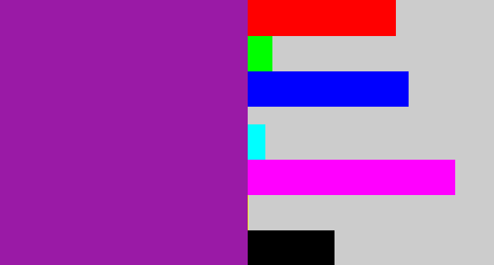 Hex color #9a1aa6 - barney