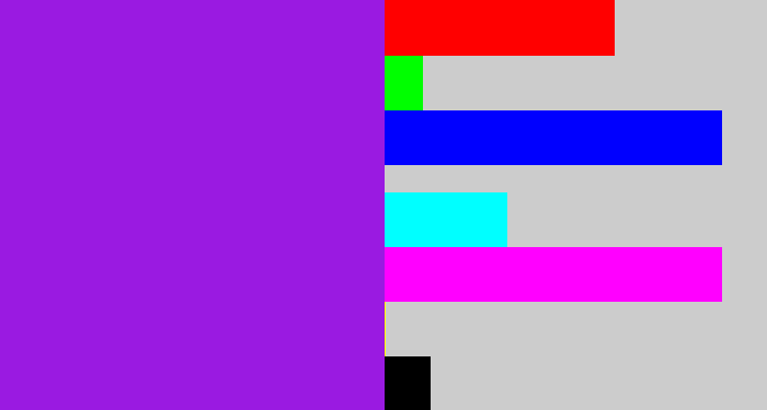 Hex color #9a1ae1 - violet