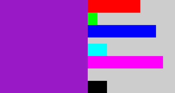 Hex color #9a1bc6 - barney