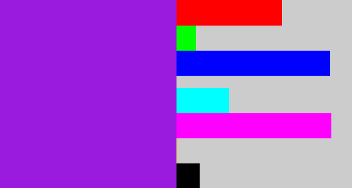Hex color #9a1bdd - violet
