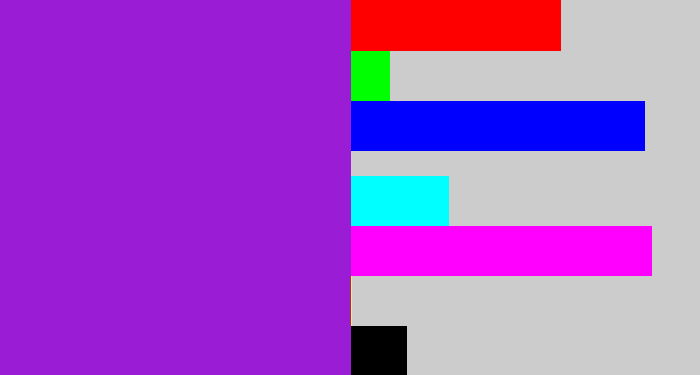 Hex color #9a1dd5 - violet