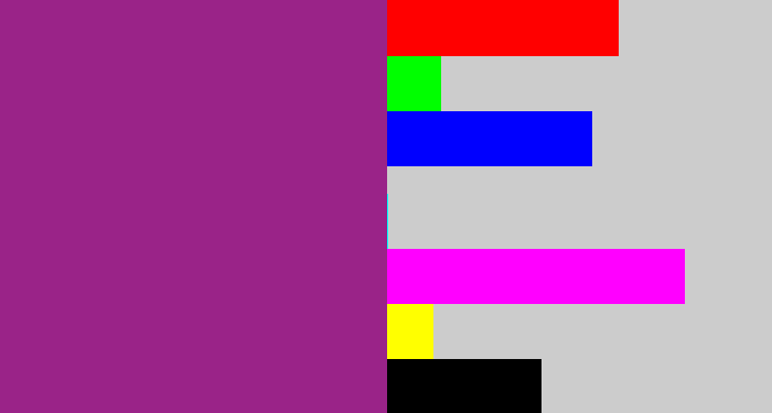 Hex color #9a2388 - warm purple