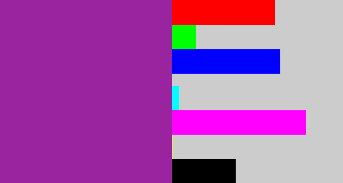 Hex color #9a23a0 - warm purple