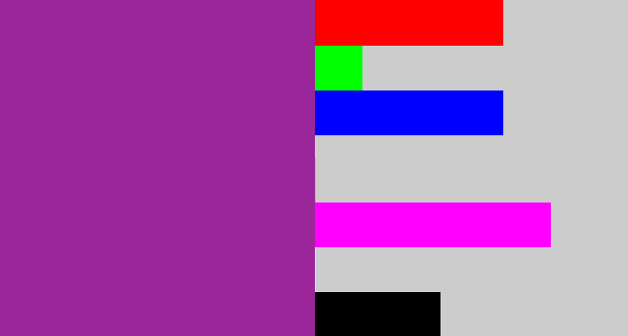 Hex color #9a269a - warm purple