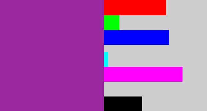 Hex color #9a26a0 - warm purple