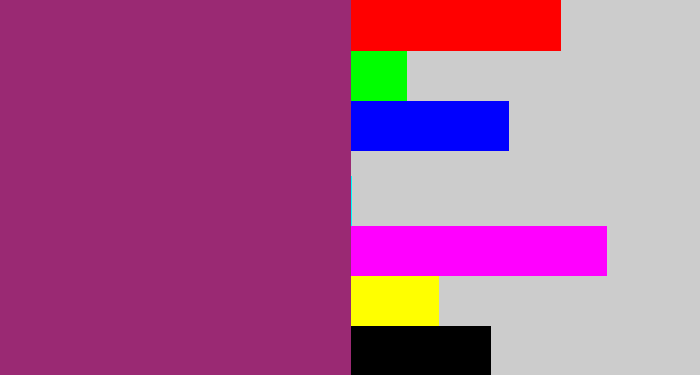 Hex color #9a2973 - warm purple