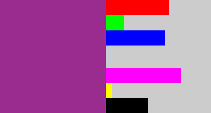 Hex color #9a2c90 - warm purple