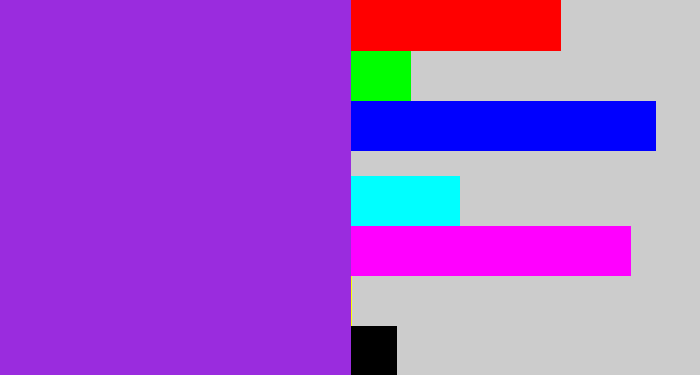 Hex color #9a2cde - violet