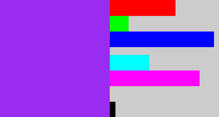 Hex color #9a2cf1 - electric purple