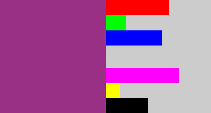 Hex color #9a3086 - warm purple