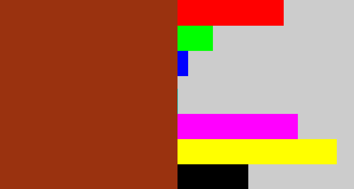 Hex color #9a320f - russet