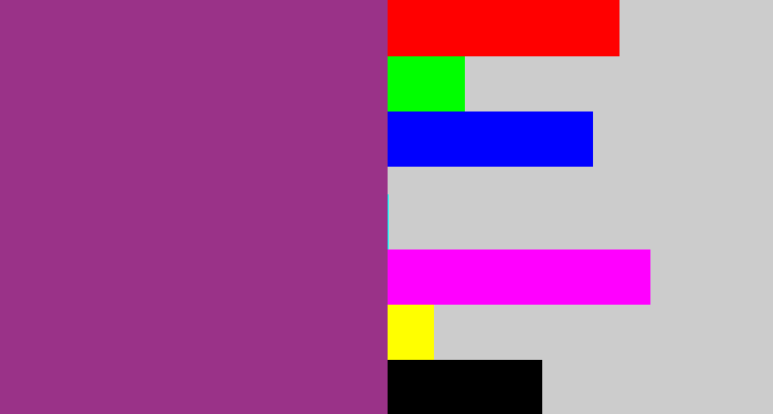Hex color #9a3288 - warm purple