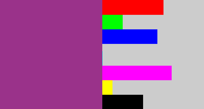 Hex color #9a328a - warm purple