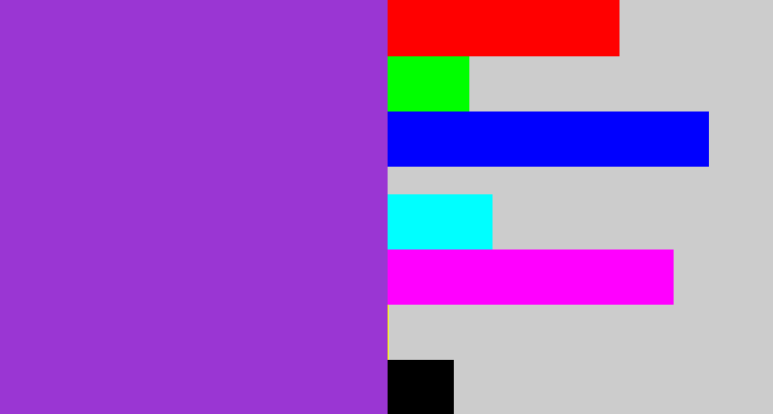 Hex color #9a36d3 - purply