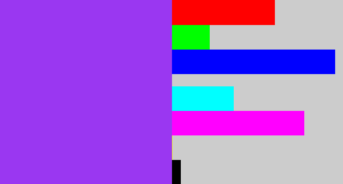 Hex color #9a37f1 - electric purple