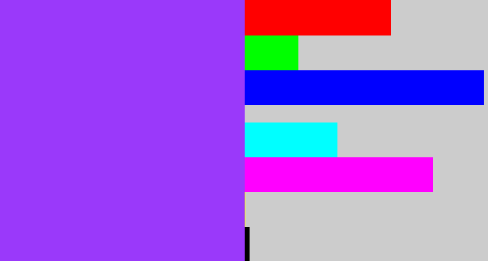 Hex color #9a39fa - electric purple