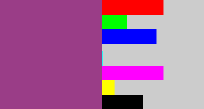 Hex color #9a3d87 - warm purple