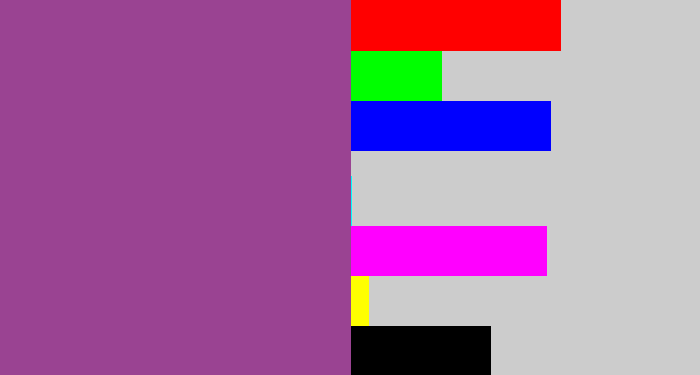 Hex color #9a4392 - medium purple