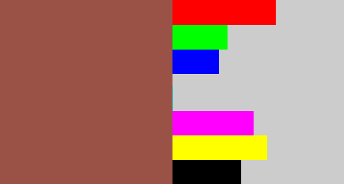 Hex color #9a5246 - light maroon
