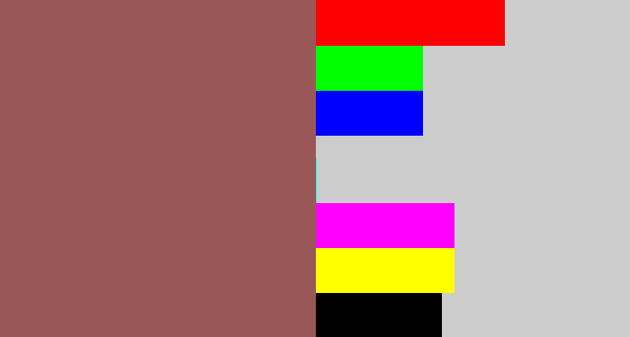 Hex color #9a5757 - light maroon