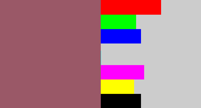 Hex color #9a5867 - dark mauve