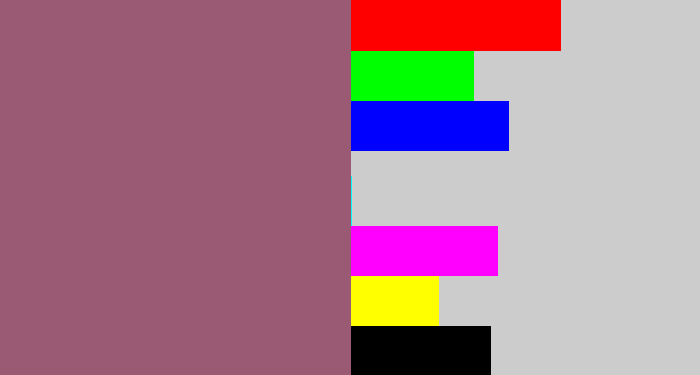 Hex color #9a5a74 - light plum